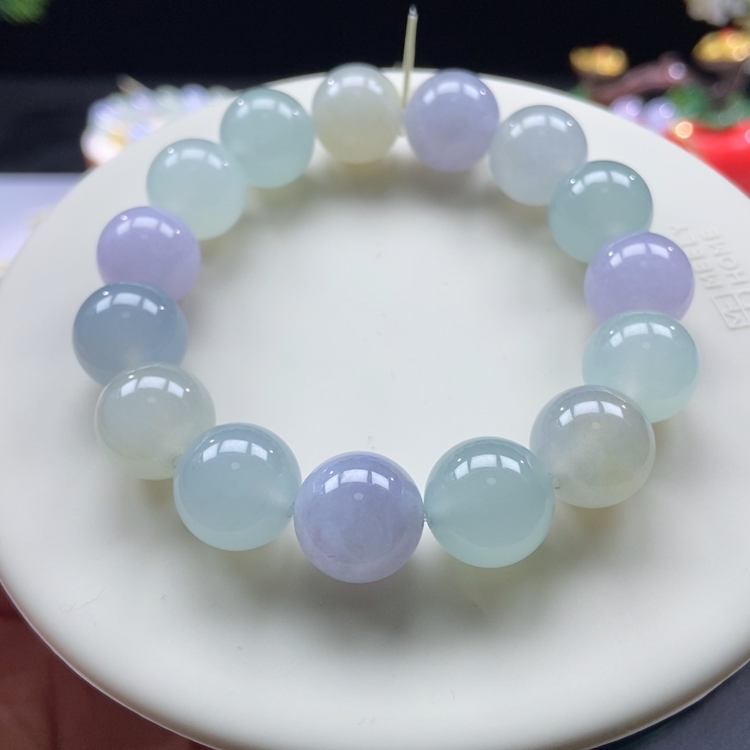 翡翠手串未镶嵌冰胶马卡龙多宝13+