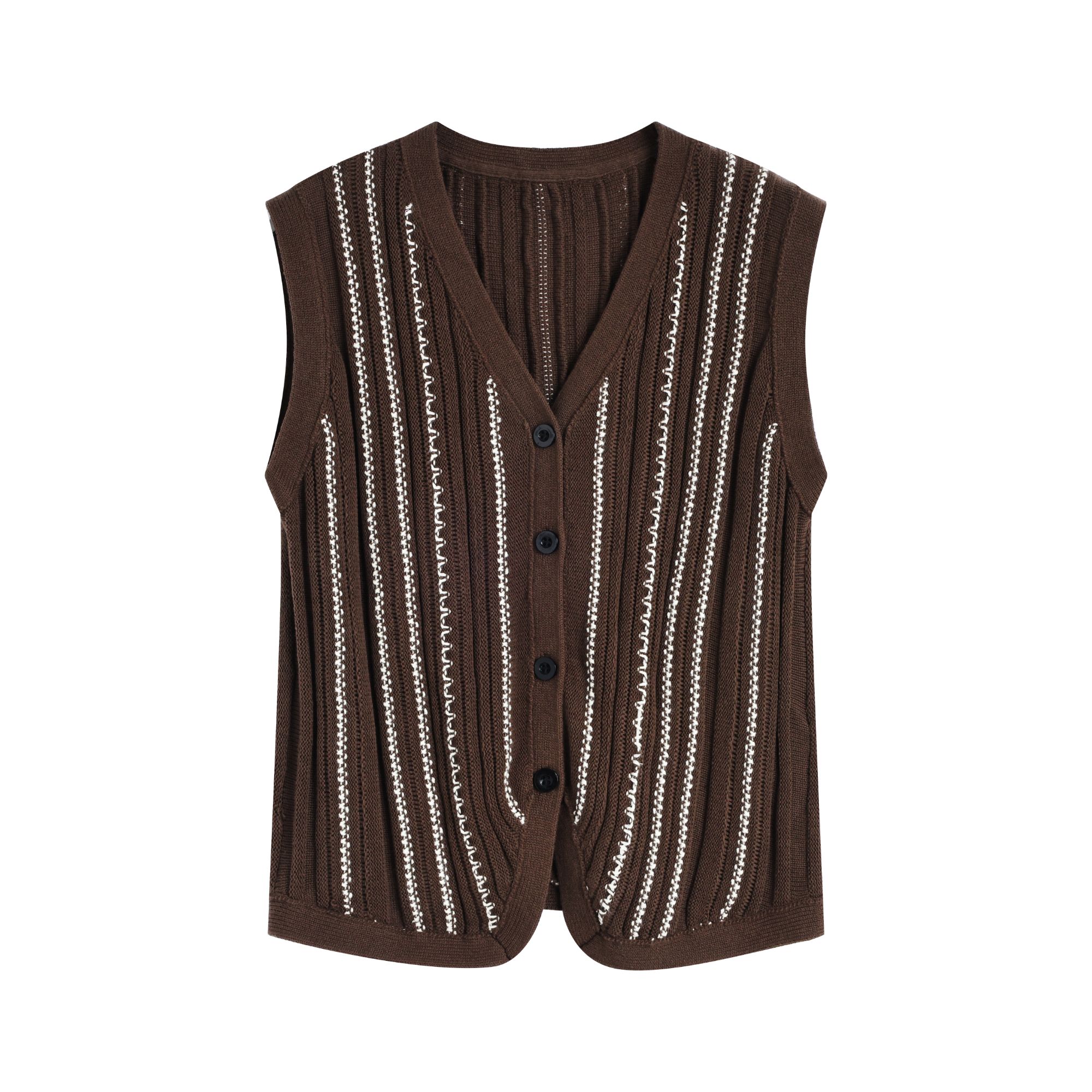 气质条纹v领无袖坎肩针织开衫女夏新款叠穿背心马甲0966