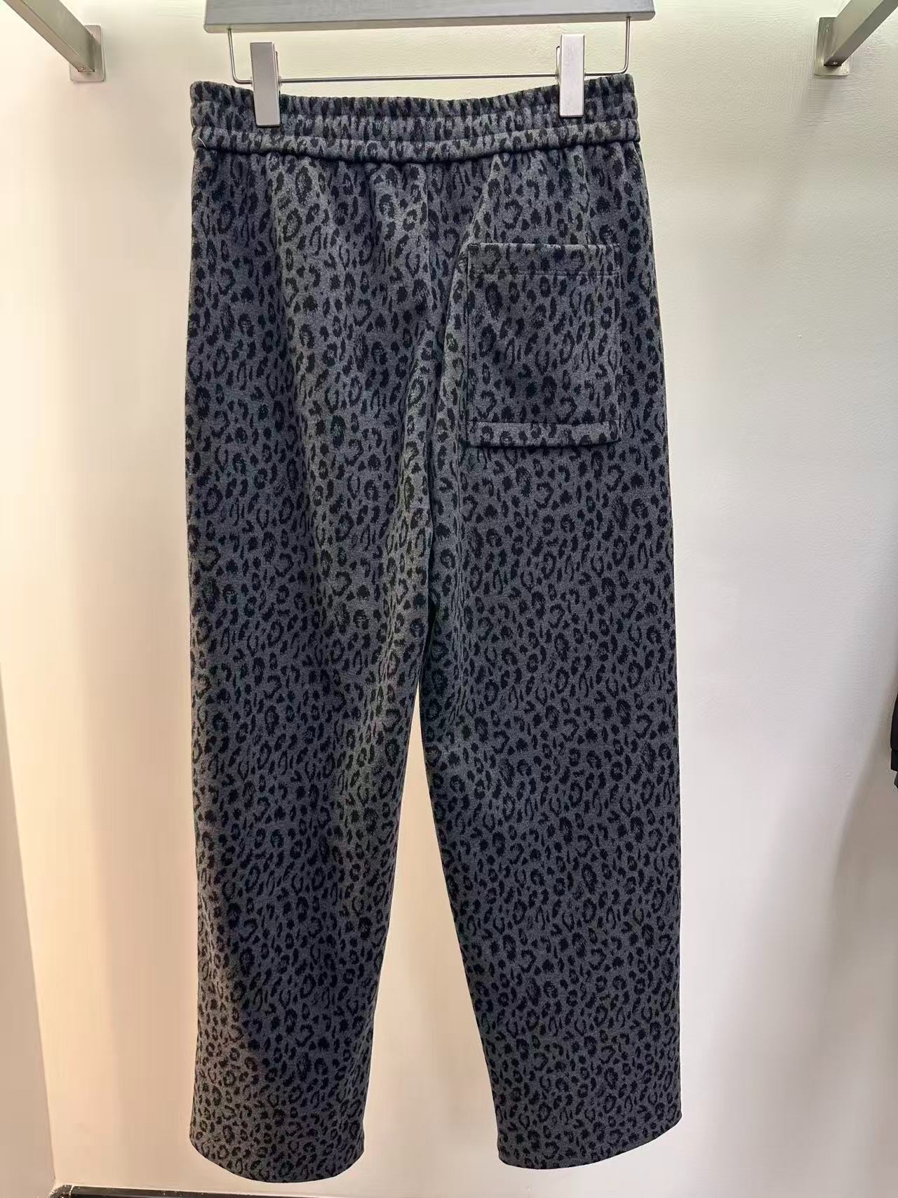 直筒中腰休闲裤豹纹满印阔腿裤休闲秋冬