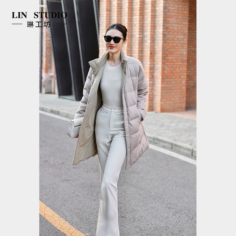 【两面穿】【白鹅绒  山羊绒+桑蚕丝】琳工坊“沐熙”紫绒原色羽绒服