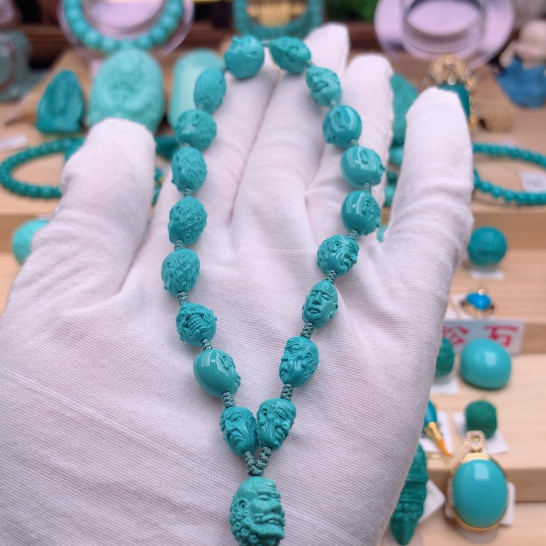 绿松石珠宝奇石未镶嵌18罗汉手持