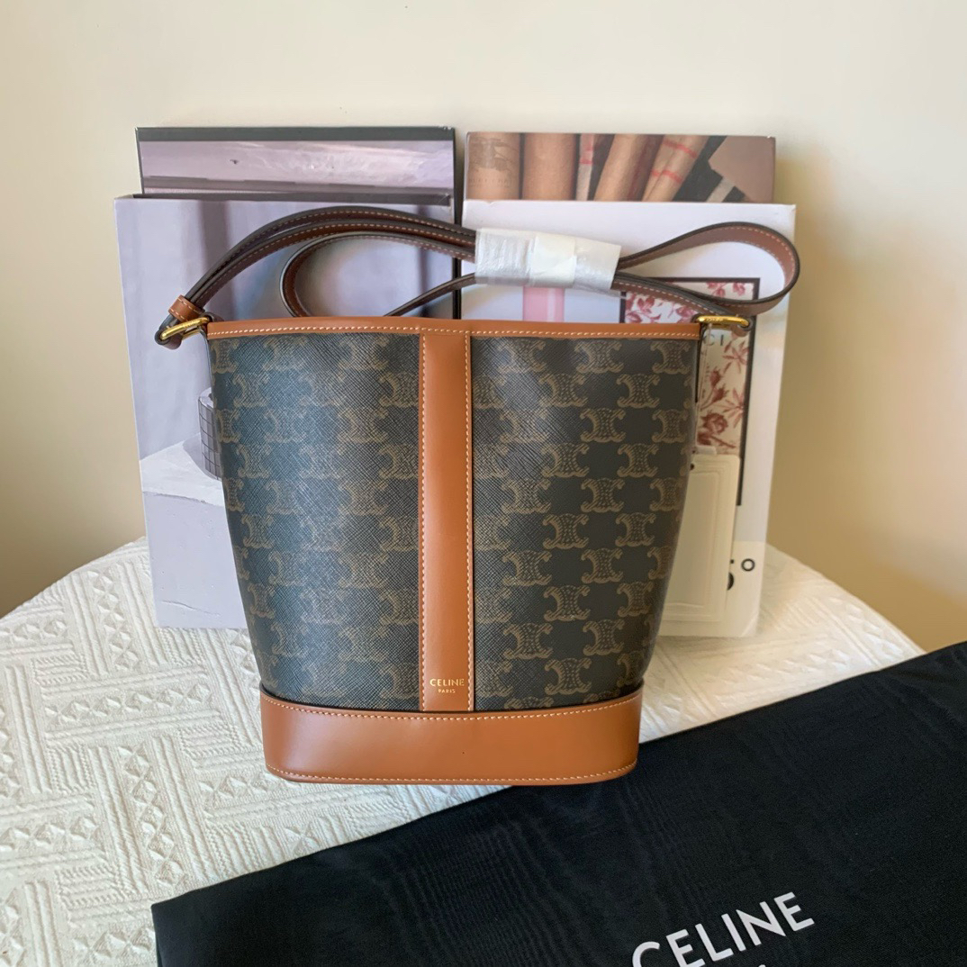 99新 Celine/思琳 凯旋门老花水桶包 小号