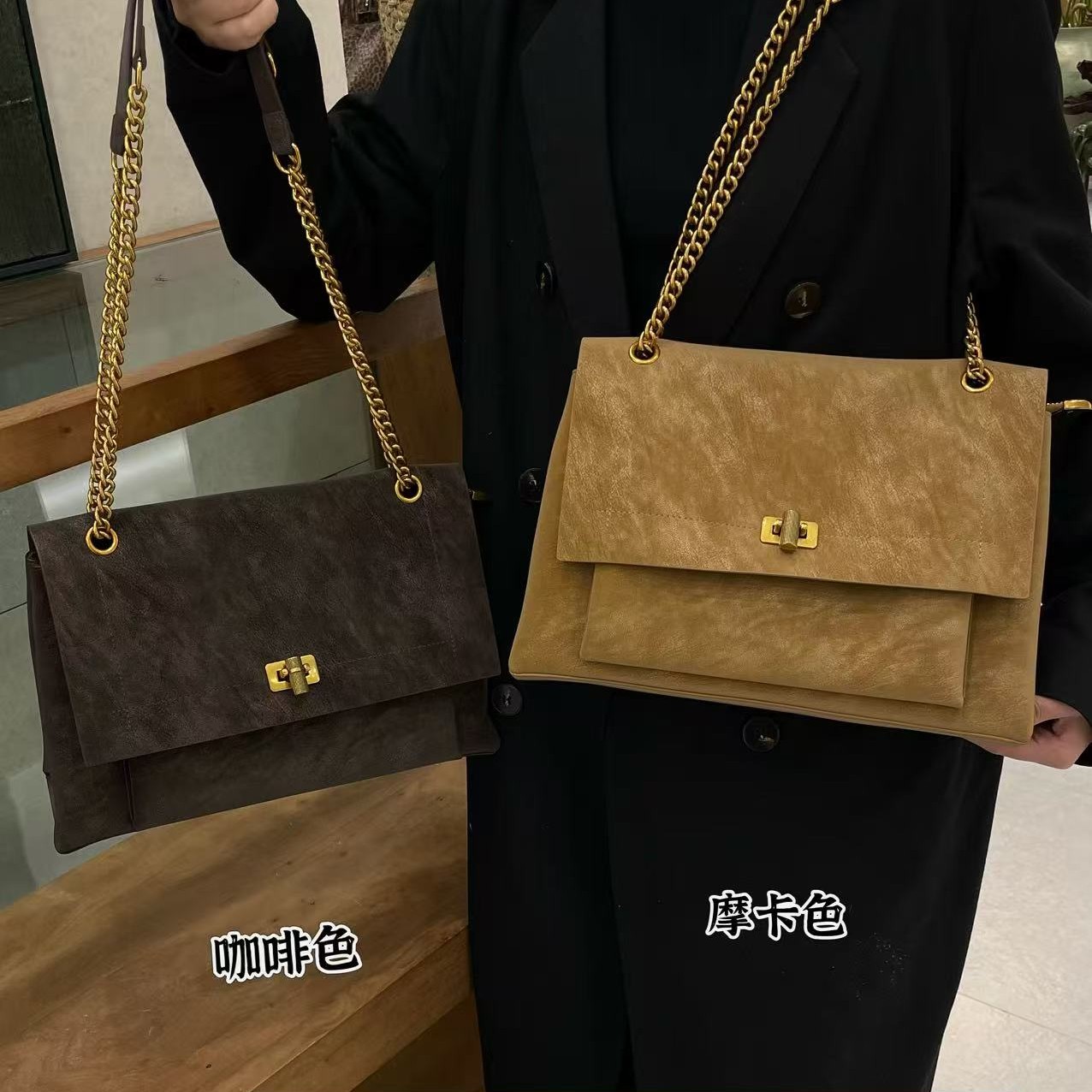 双根纯色拉链轻奢风多层款单肩包轻奢气质链条包女士