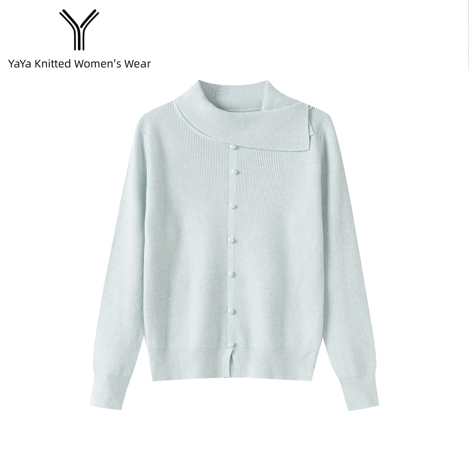 法式针织上衣秋冬内搭别致打底衫女显气质翻领减龄毛衣Y95362 