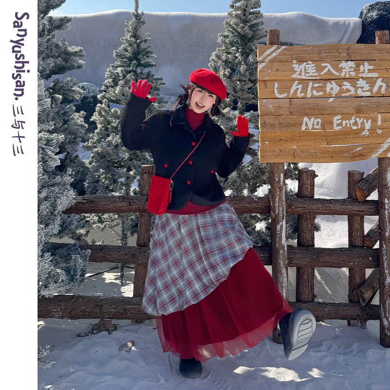 三与十三|珍妮糖果屋|冬款气质百搭显瘦黑色毛呢短款外套