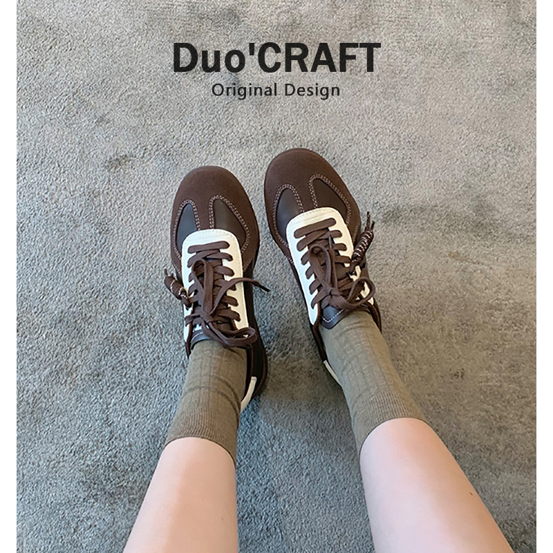 羊皮版~内增高德训鞋女秋冬2025新款百搭系带休闲鞋运动阿甘鞋女