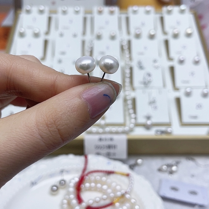 淡水珍珠耳饰银S925镶嵌用****6