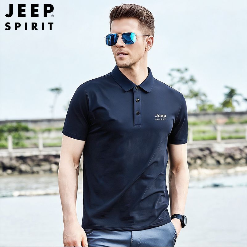JEEPSPIRIT吉普POLO衫短袖男刺绣冰丝白色新款休闲夏季翻领大码