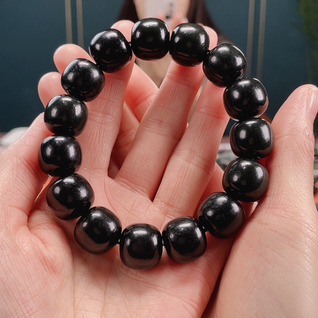 和田玉手串未镶嵌塔青卡15.16老型