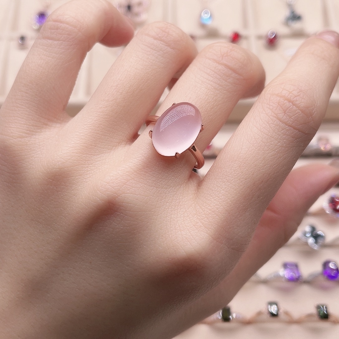 戒指银S925镶嵌芙蓉石开口