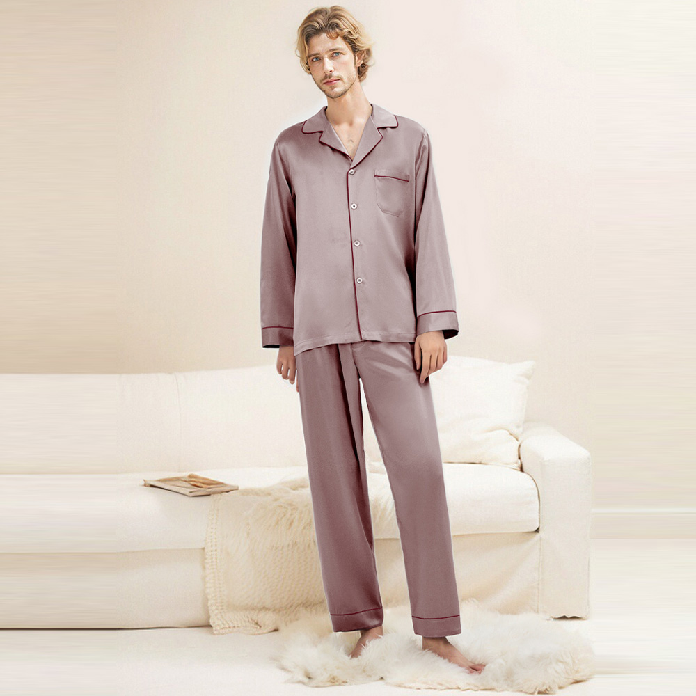 西湖丝韵【男款长袖-重磅】新款真丝睡衣男款桑蚕丝男士家居服套装