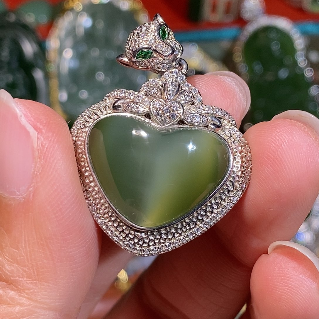 和田玉（碧玉）银S925镶嵌颈饰