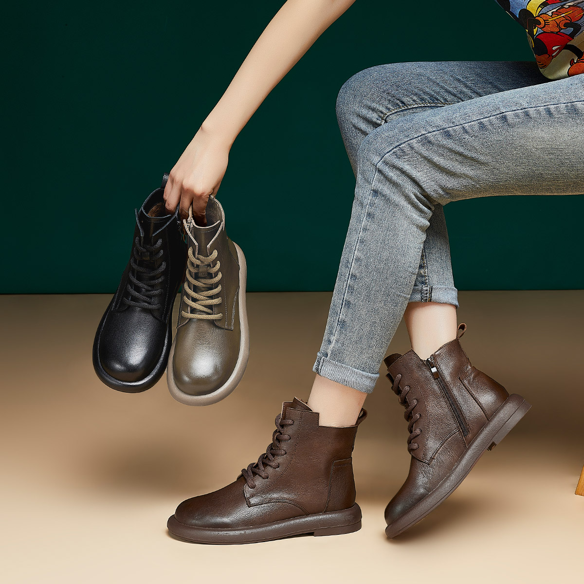 | 向阳而生 | 3公分头层牛皮马丁靴2025中筒靴侧拉链轻便软底486