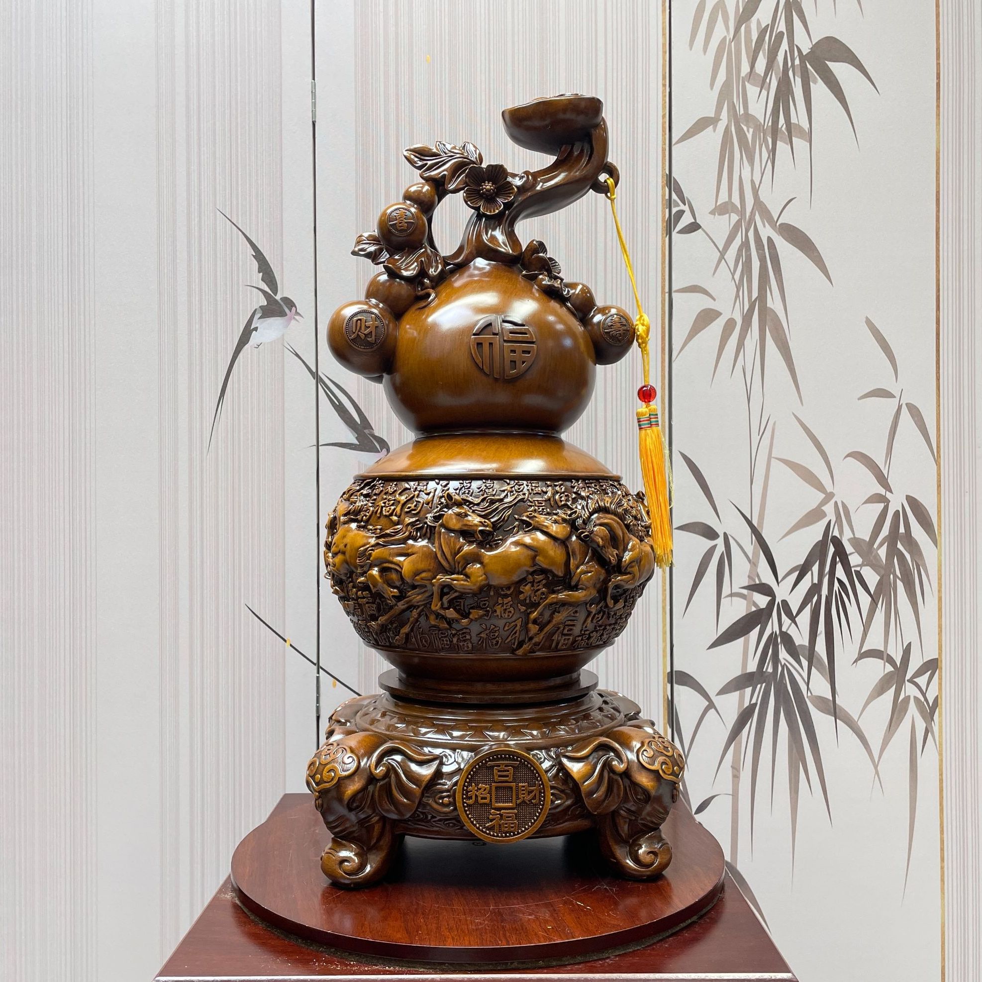 《百福招财》可旋转八马葫芦家居玄关新中式乔迁装饰摆件