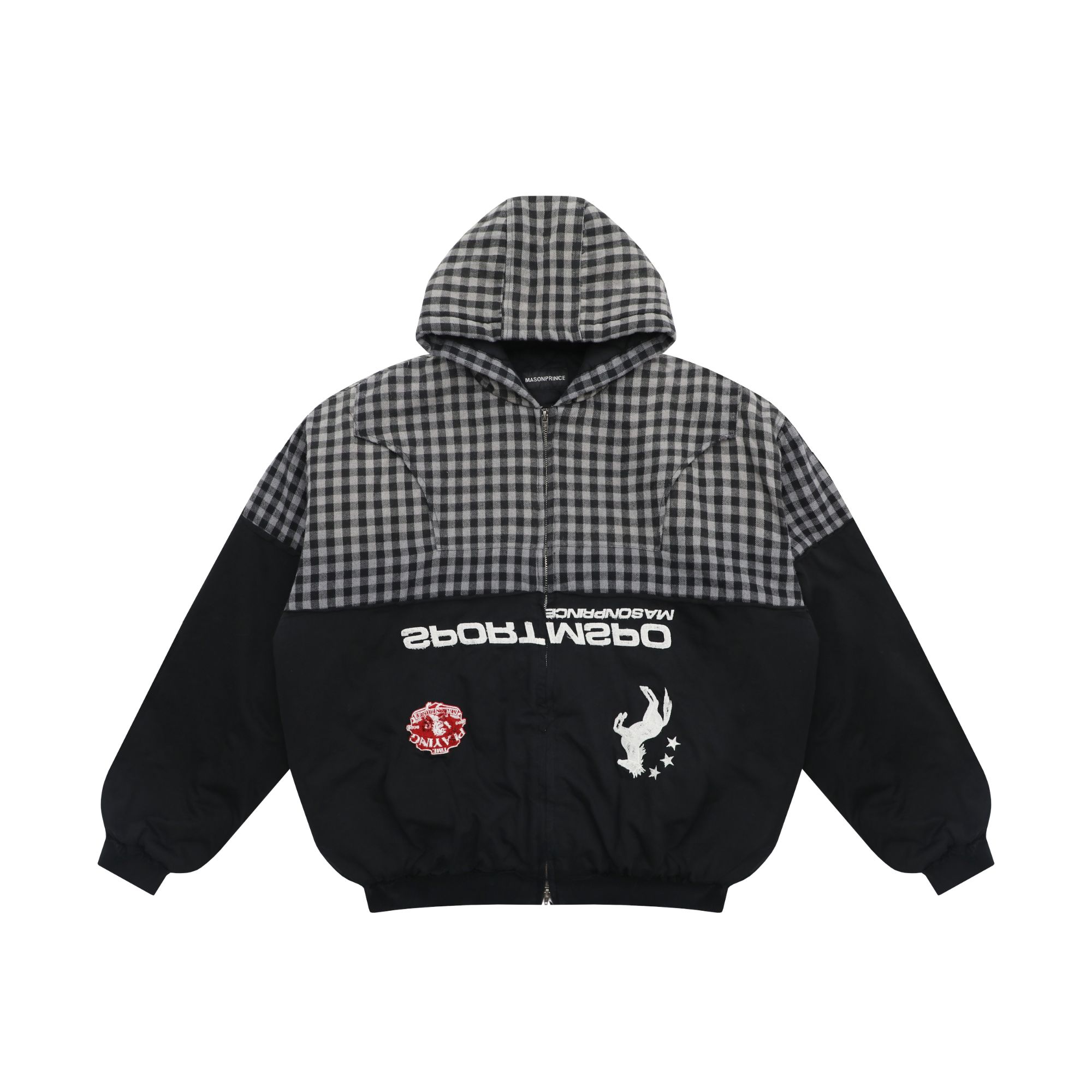 【深圳】MASONPRINCE解构格纹拼接拉链连帽棉服