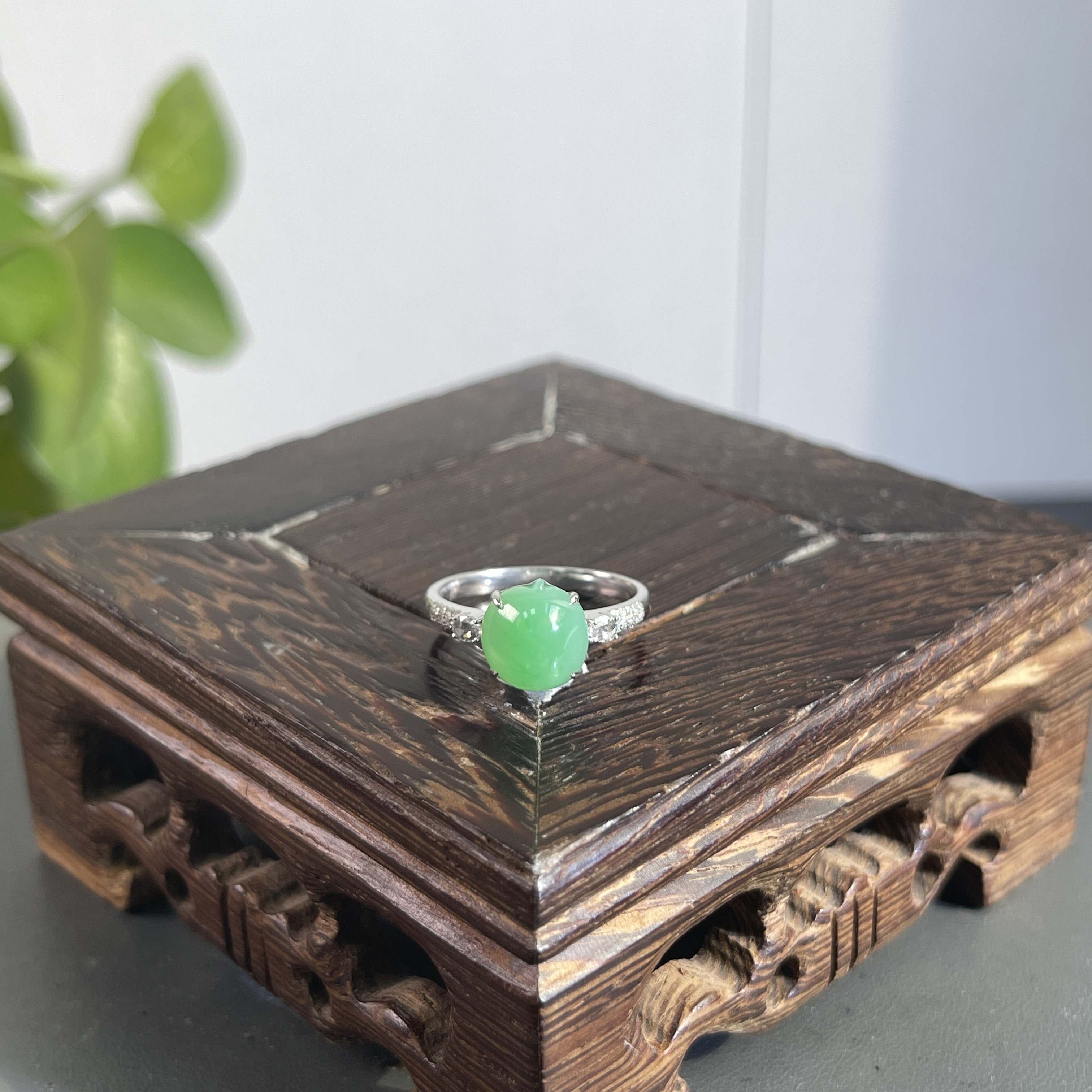 JYB02-159  天然缅甸A货翡翠  18K含钻镶嵌戒指14#