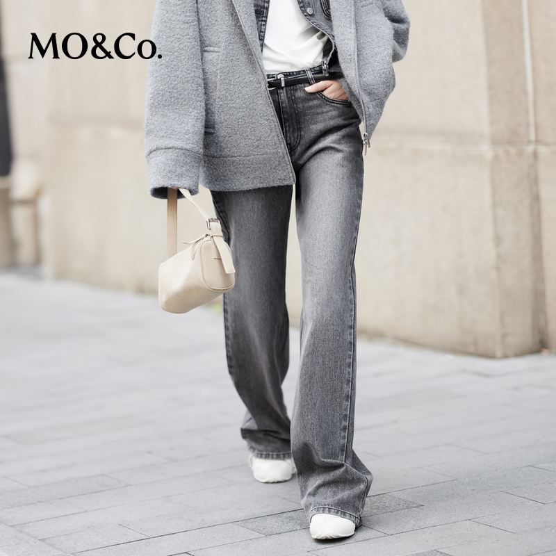【陈嘉尔专属】MOCO秋洗磨冷灰解构精裁窄筒棉质牛仔裤MBD3JEN012