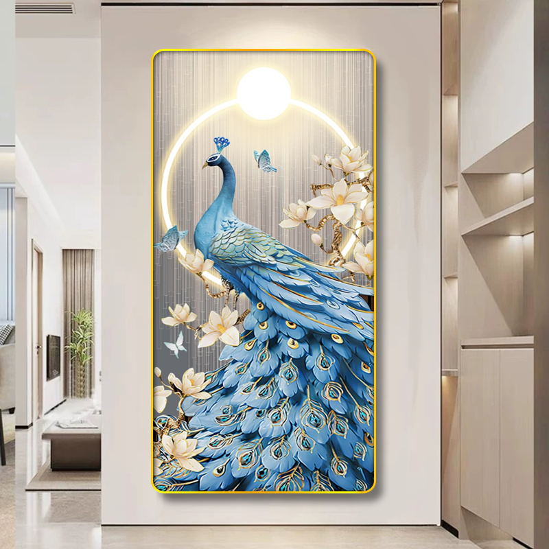 CL-024入户玄关装饰画孔雀正对门玄关画高档走廊尽头装饰画捡漏3