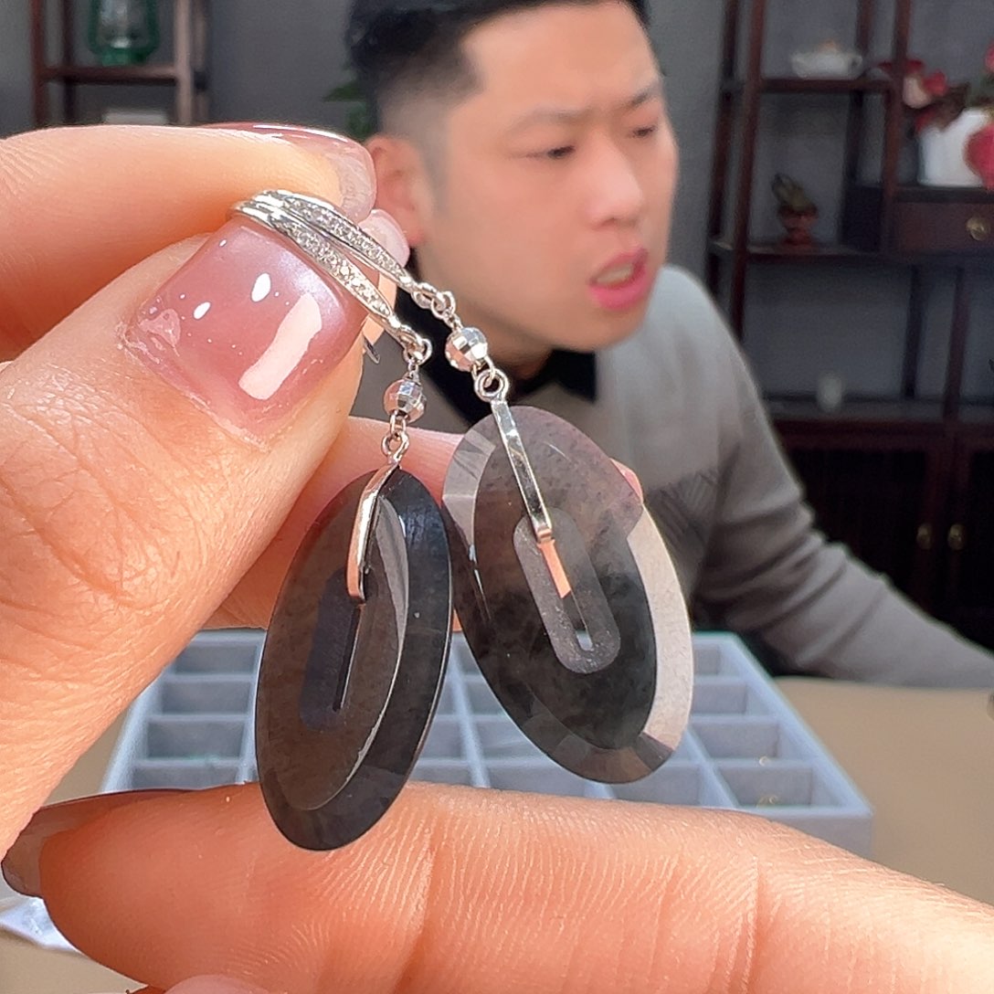 翡翠耳饰18K金镶嵌耳环