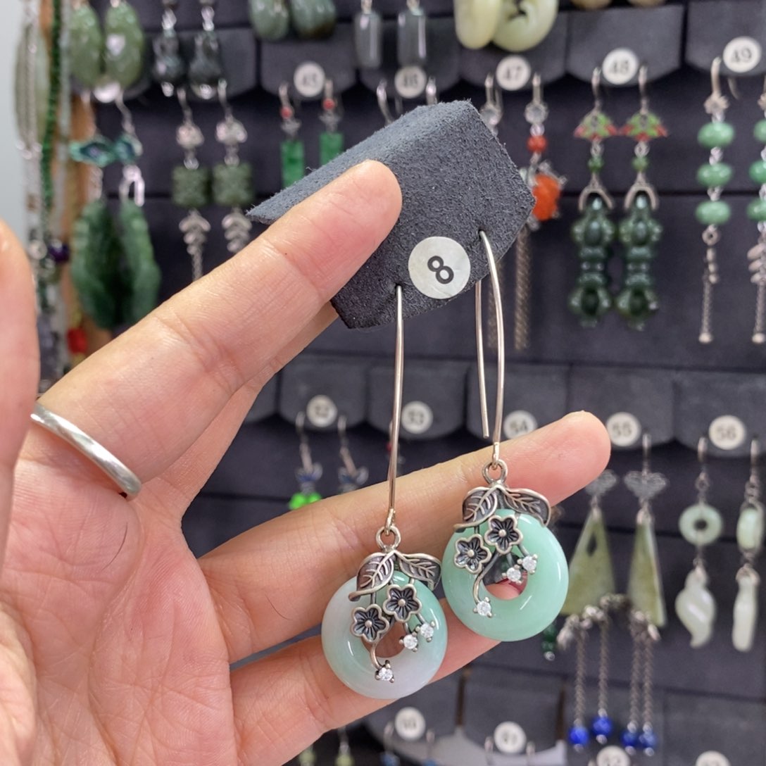 翡翠银S925镶嵌耳饰微**FX30