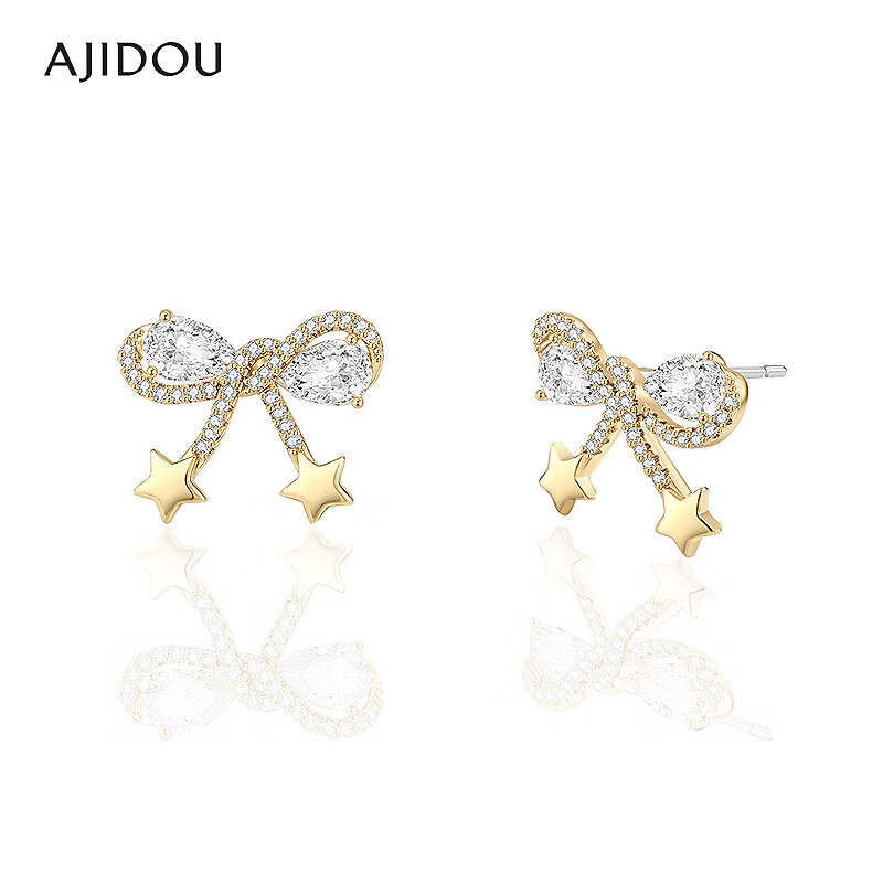 合金合成锆石耳饰 AJIDOU阿吉豆耳饰女款时尚潮流蝴蝶结精致耳钉