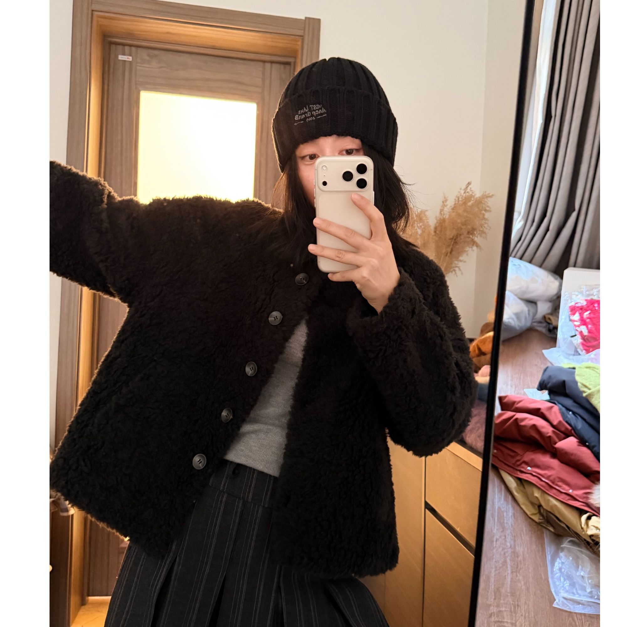 【秋秋专属】Y12羊剪绒100%绵羊毛外套圆领颗粒绒短款上衣2025冬款