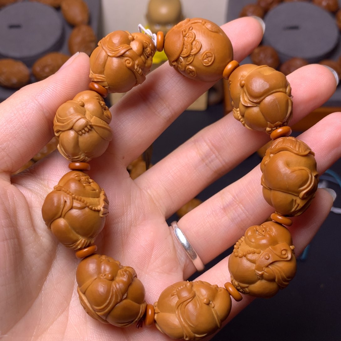橄榄核手串/手链老*弥勒佛