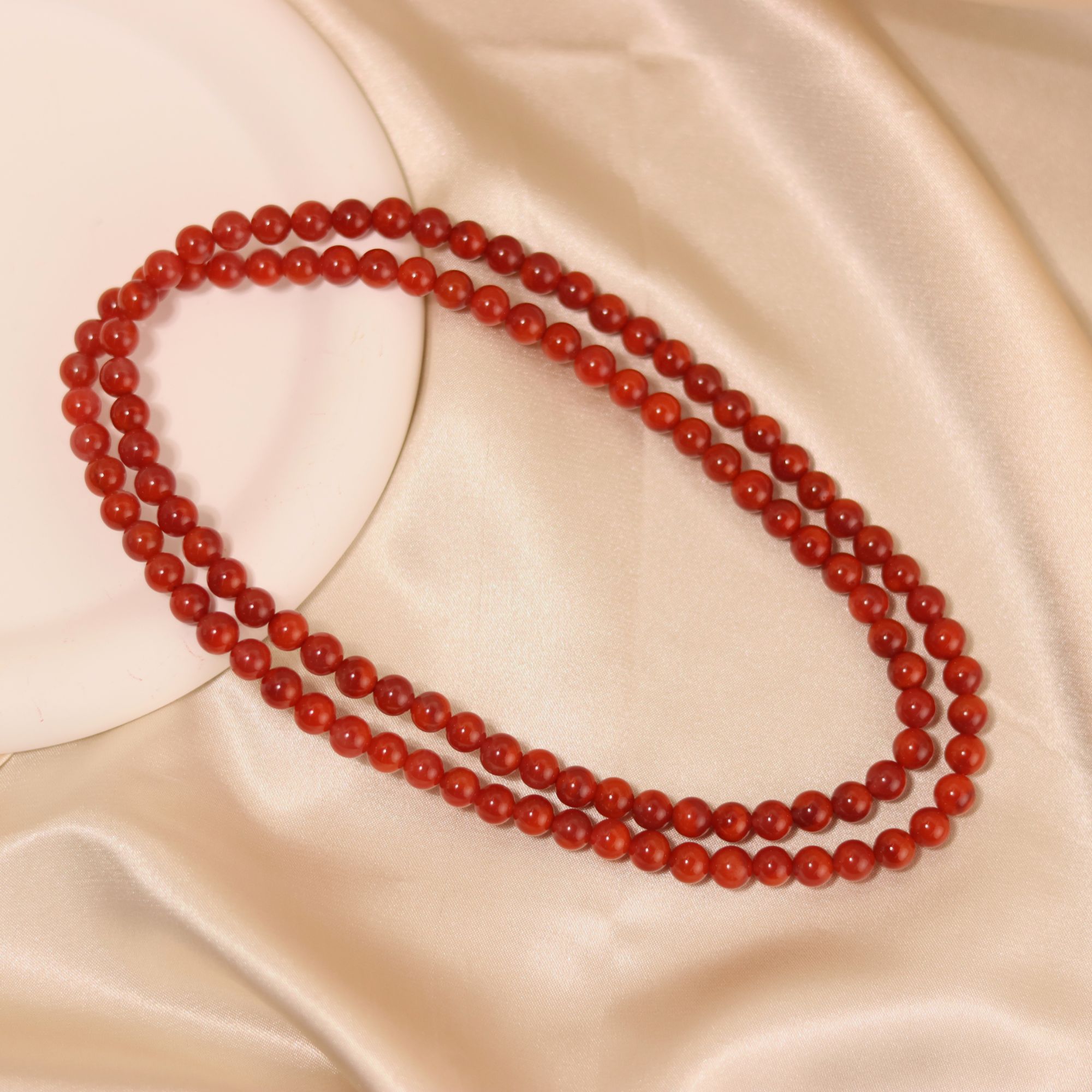 瓦西天然南红素圈多圈手串 原矿牛血红火焰纹6.5mm圆珠