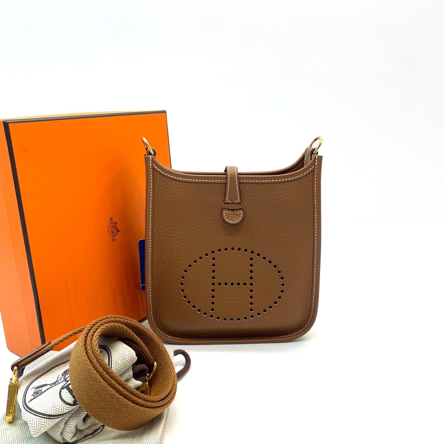 95新 Hermes/爱马仕 98新 Evelyne 伊芙琳金棕mini单肩包 