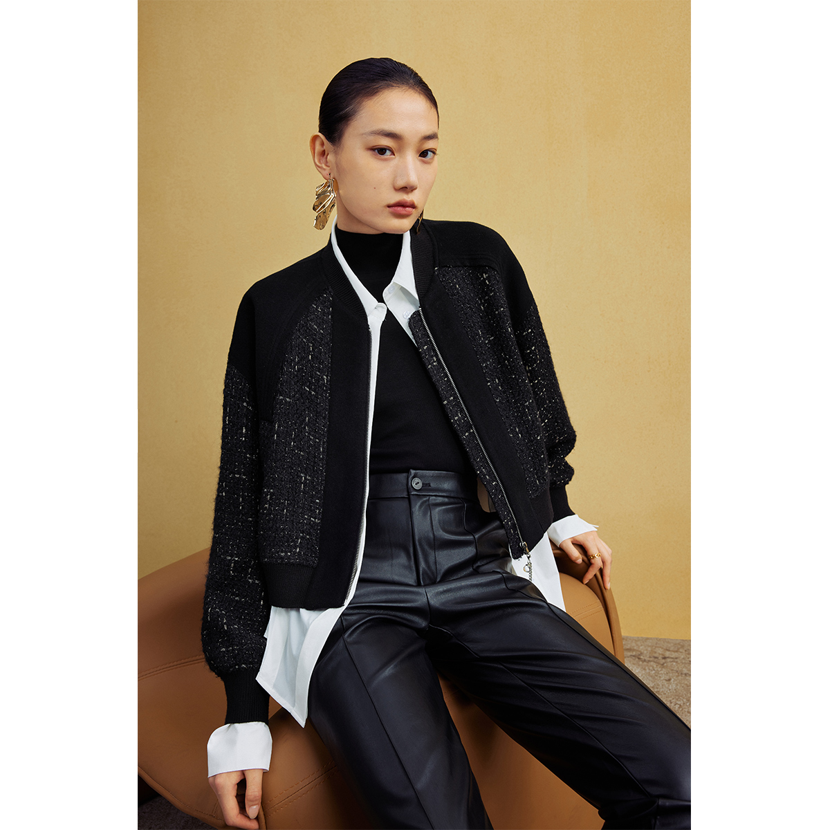 【商场同款】曼德诗绵羊毛小香风短款外套秋毛呢M421302102