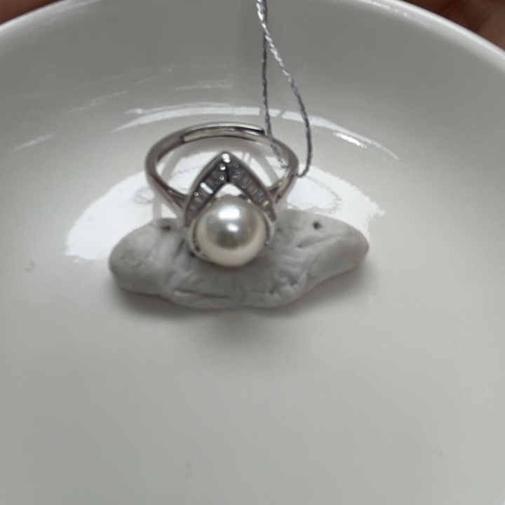 海水珍珠银S925镶嵌戒指AK7-8mm7号