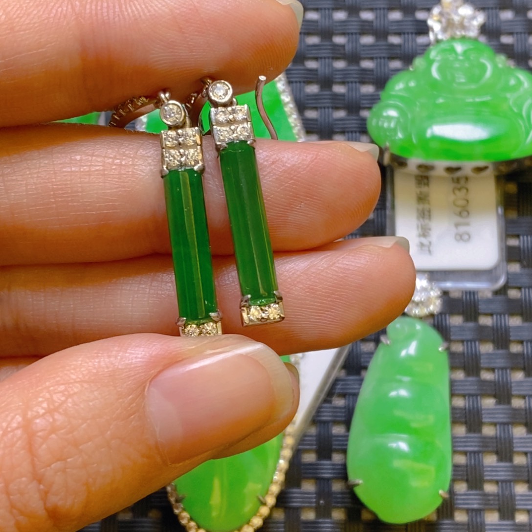 翡翠耳饰银S925镶嵌耳饰