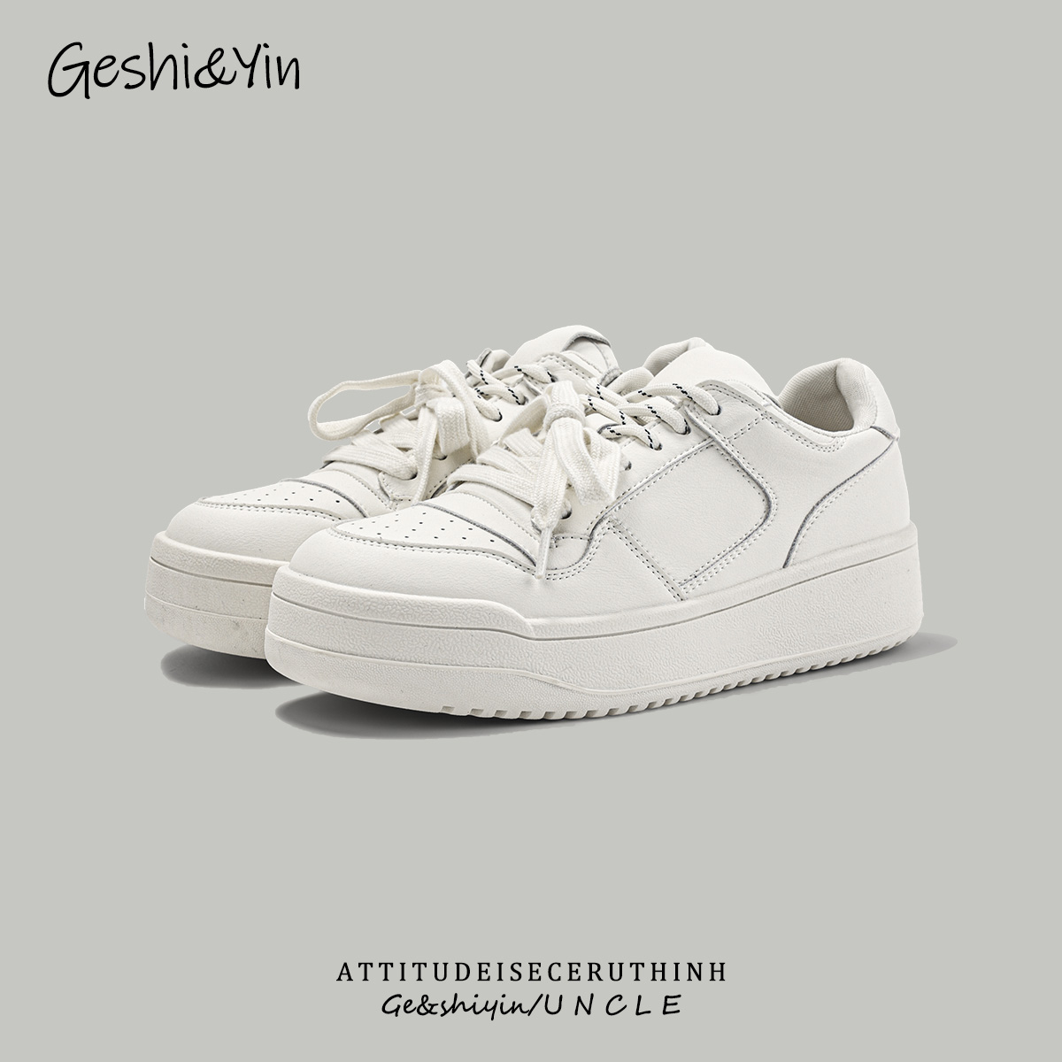 歌诗茵真皮小白鞋女2025早春新款厚底增高松糕鞋显脚小休闲板鞋潮