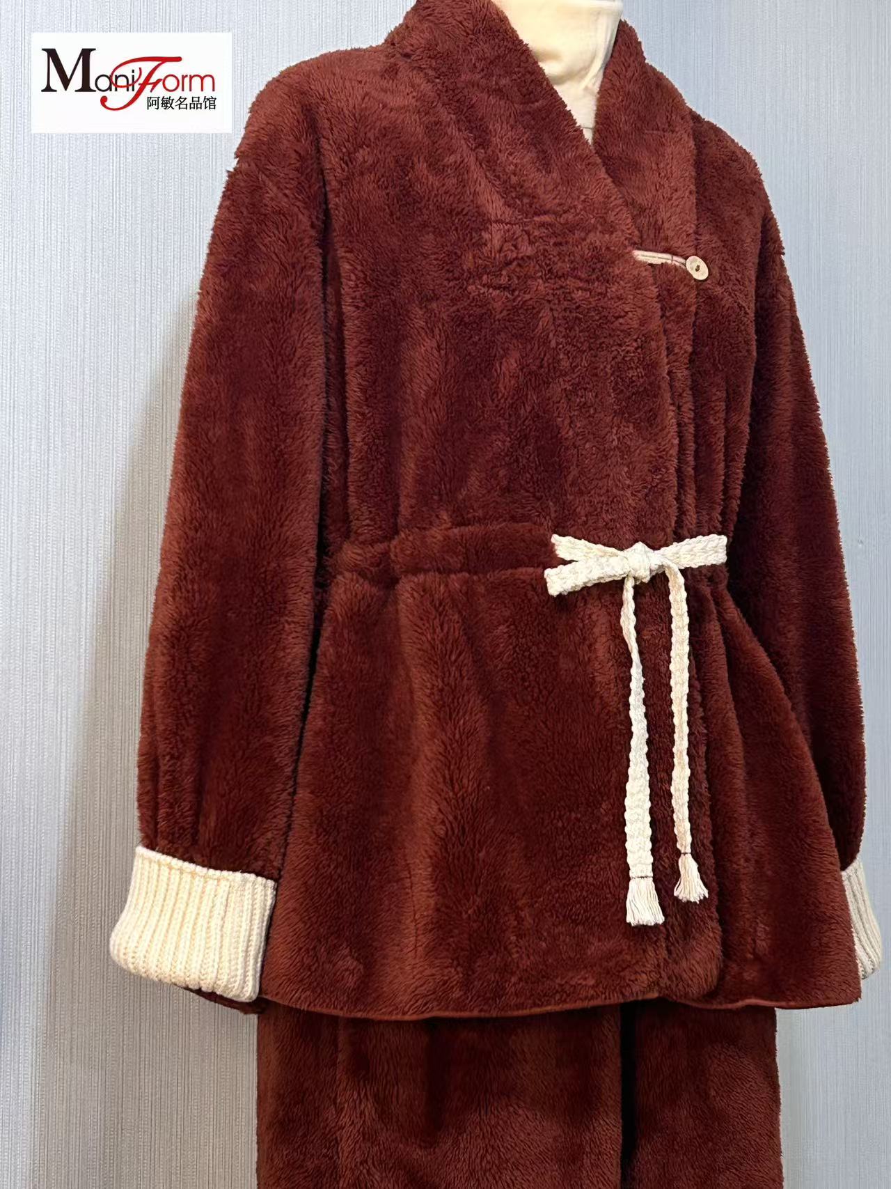 朵朵可可242-033 女士秋冬加厚双面绒日系保暖系带家居服