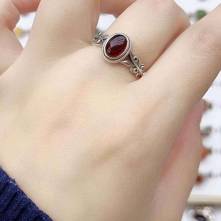 血珀戒指银S925镶嵌天然