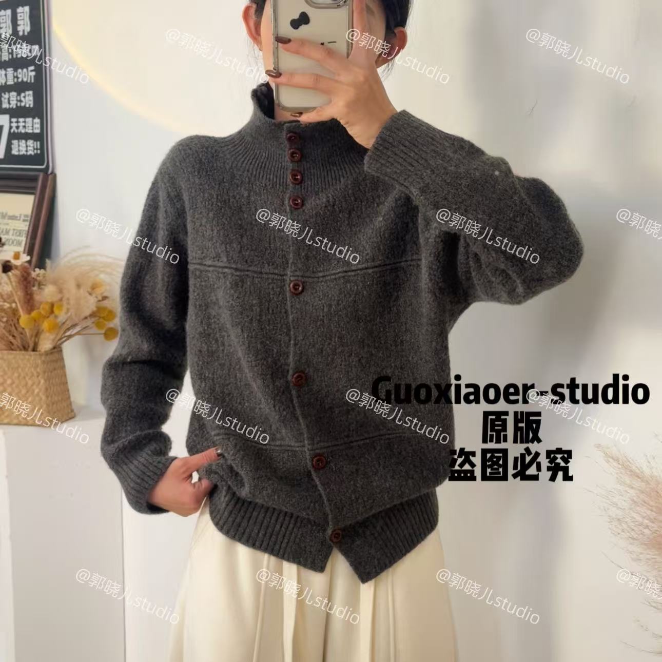 【清仓】高领单排扣长袖毛衣女秋冬韩版慵懒百搭针织开衫