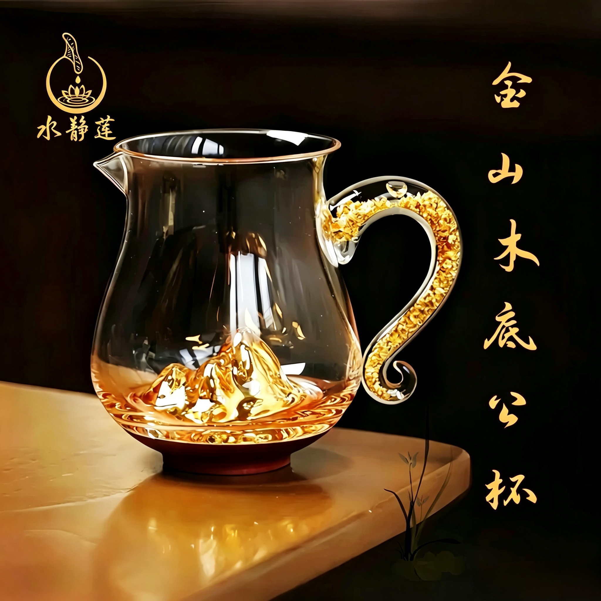 金山木底公杯 | 玻璃公道杯藏金功夫茶侧把金山分茶礼盒玻璃杯