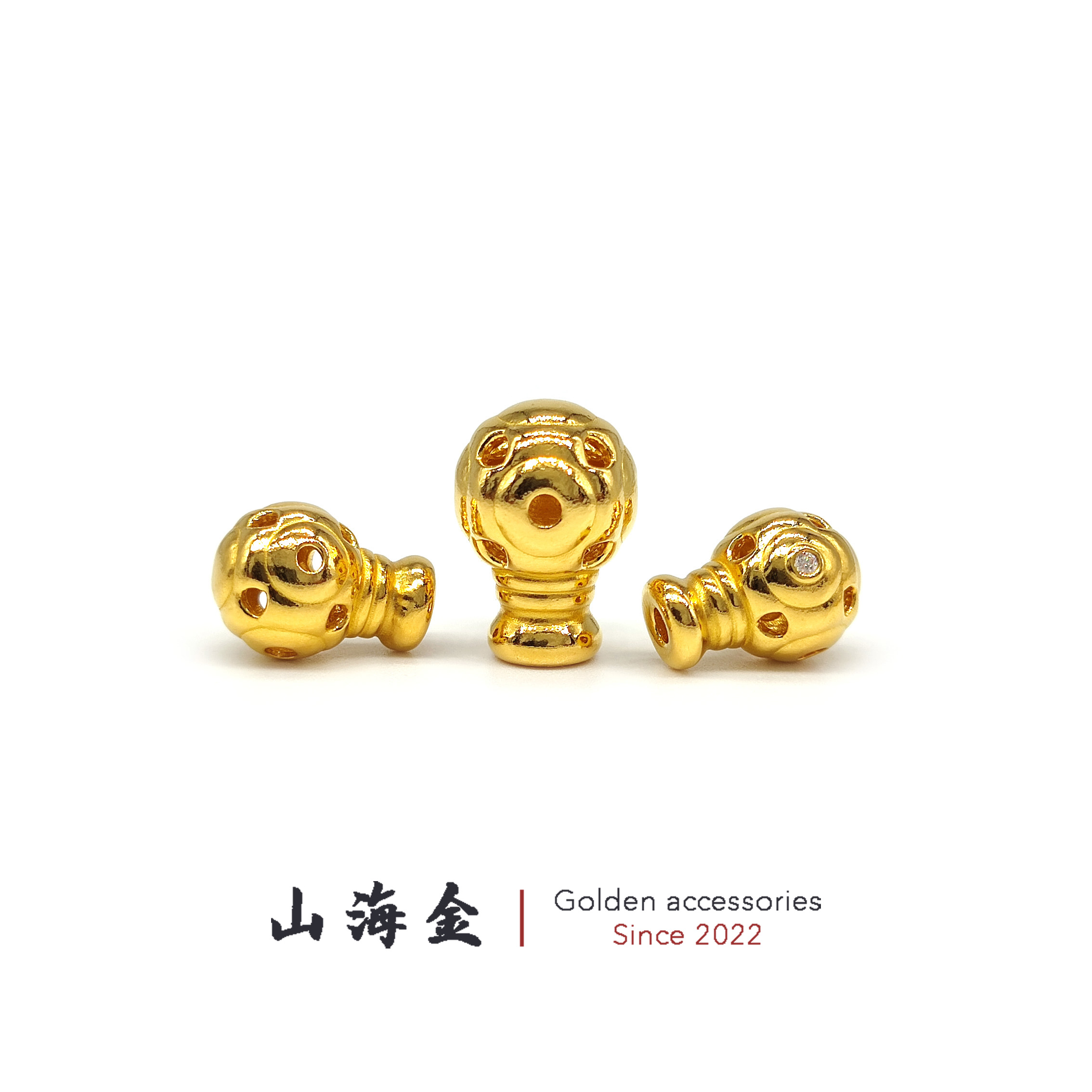 山海金 999足金藏式五眼六通佛头福禄三通金刚百香凤眼手持配饰