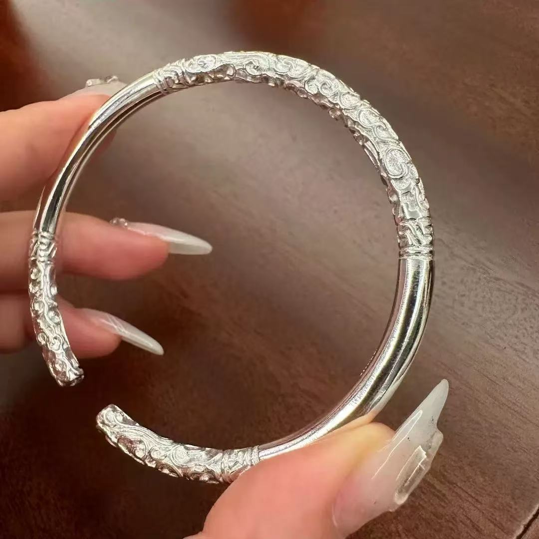 足银银制品 B12如意金箍棒手镯开口款
