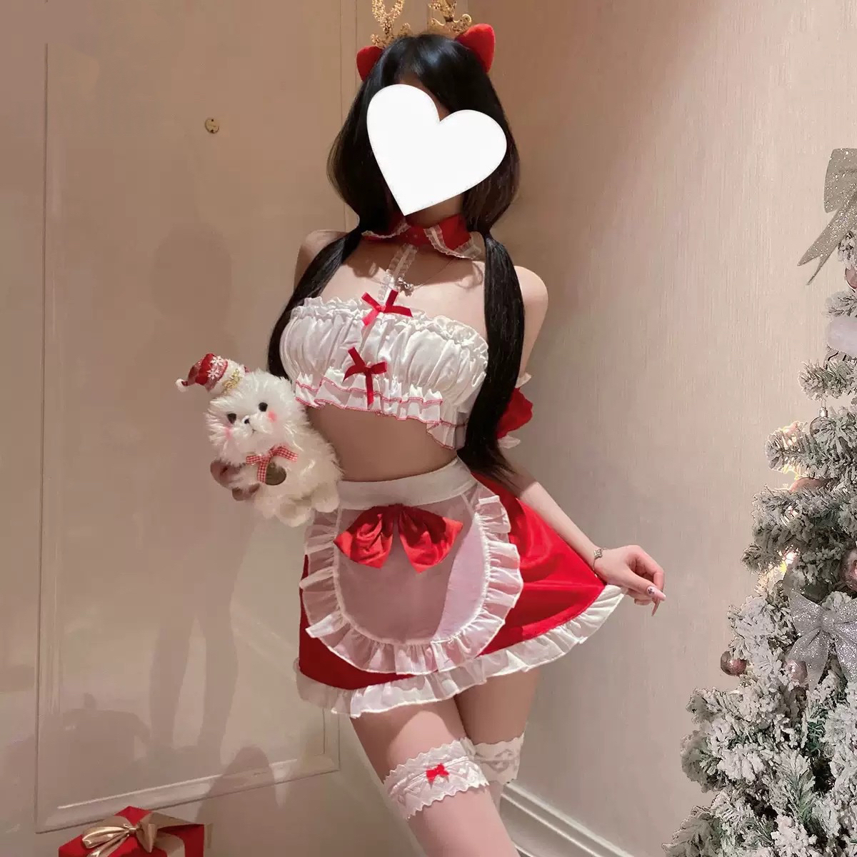 *小鹿乱撞*红色cos女仆纯欲套装【伍月柒号！no退no换】