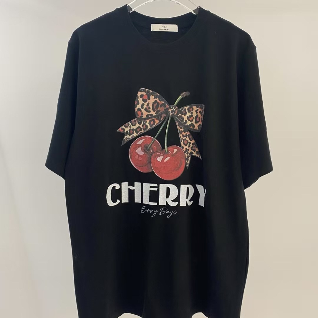 东大门正品夏季新款ins风豹纹樱桃T恤yes