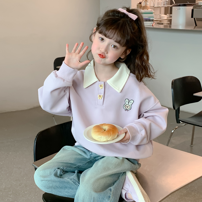 女童卫衣2025新款秋装中大童洋气韩版宽松女孩春秋款时髦翻领上衣