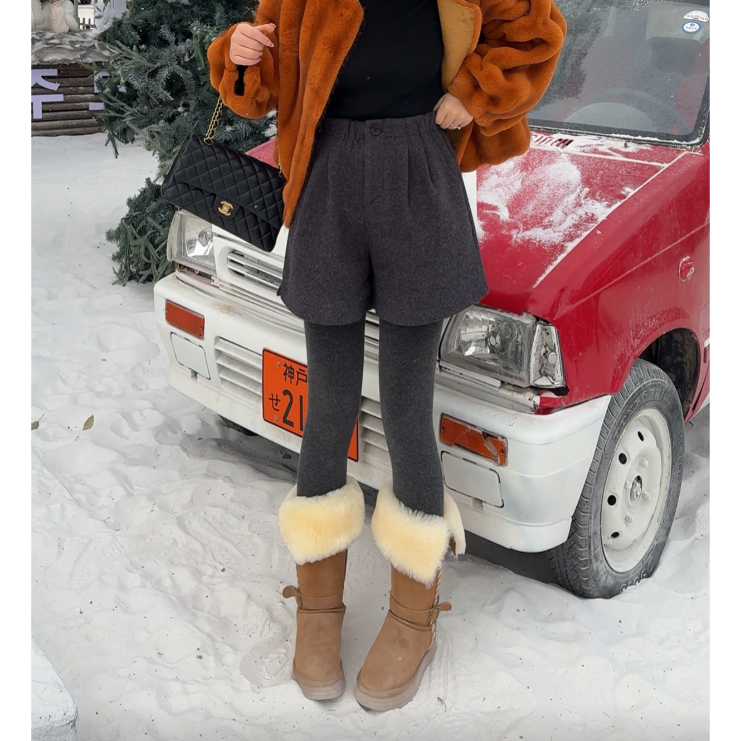 MY【一粒扣短裤】冬季新款 韩系高腰A字羊毛显腿长设计感一粒扣短裤