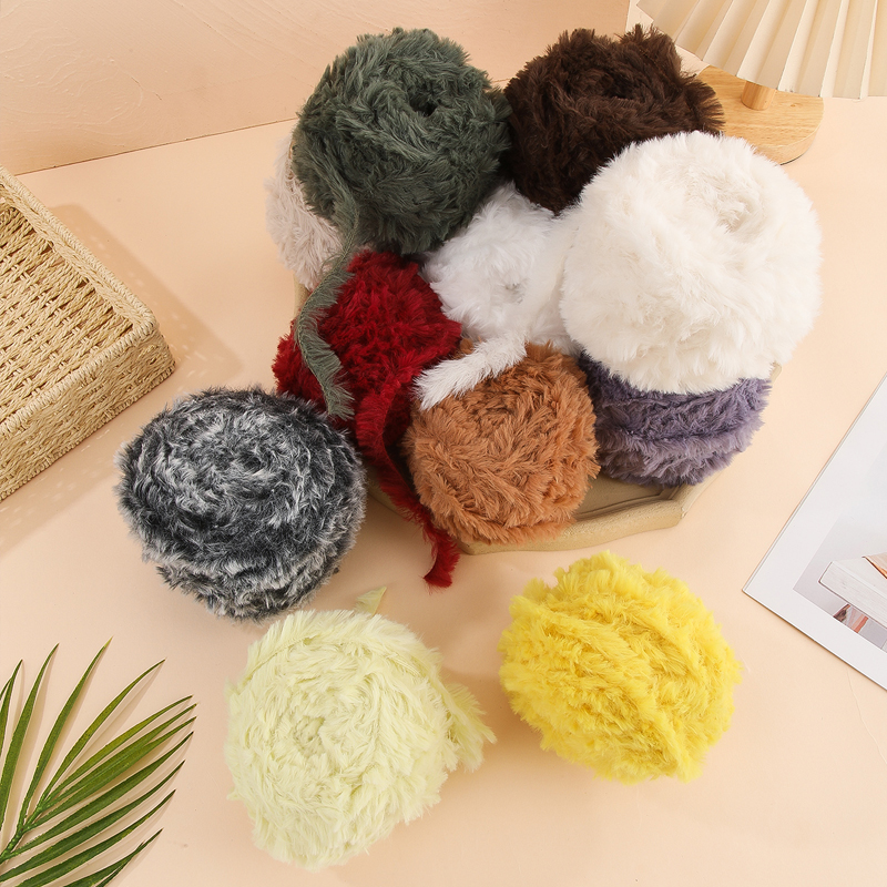 拍5发6 仿皮草线100g手工编织毛线团仿兔毛钩针围巾diy水貂绒线