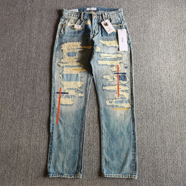 大魔王FDMTD十字牛王破坏刀割做旧水洗补丁BORO糜烂赤耳牛仔裤