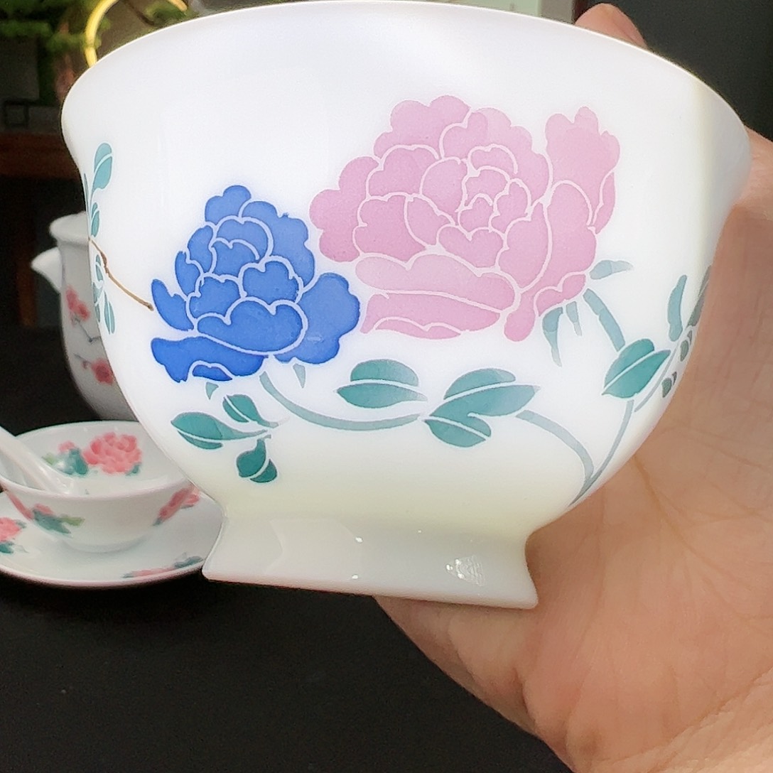 釉下五彩芙蓉花小高足