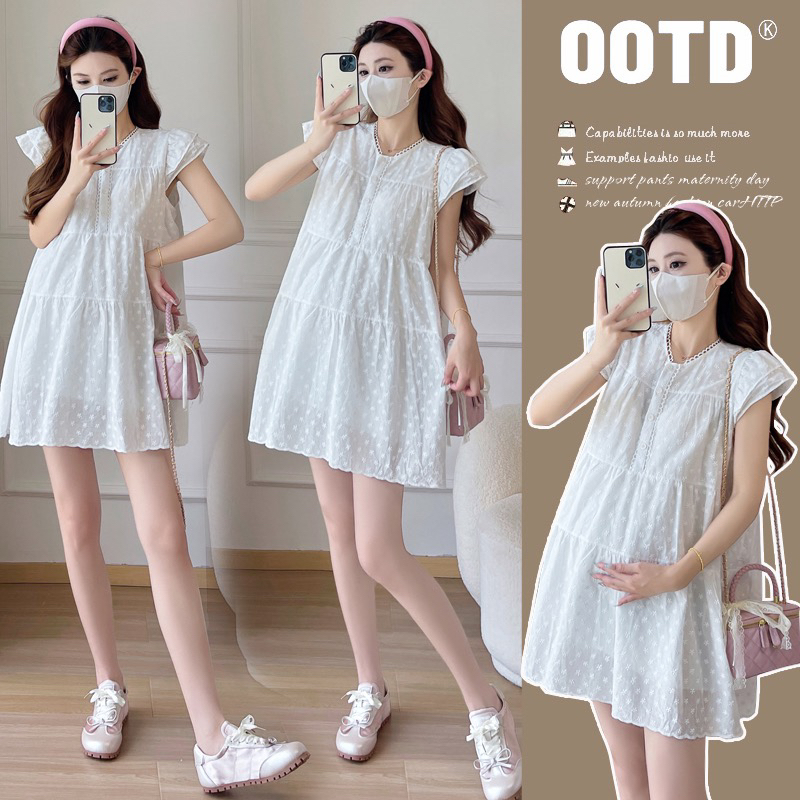 2025孕妇装娃娃衫飞飞袖宽松显瘦清凉重工刺绣连衣裙