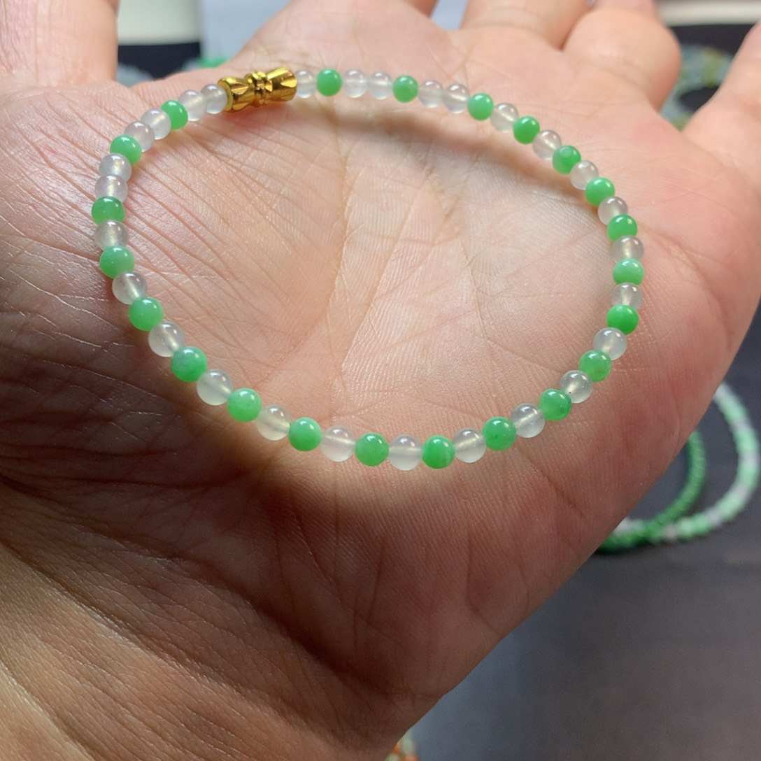 定制翡翠未镶嵌卡3.8双彩小米串