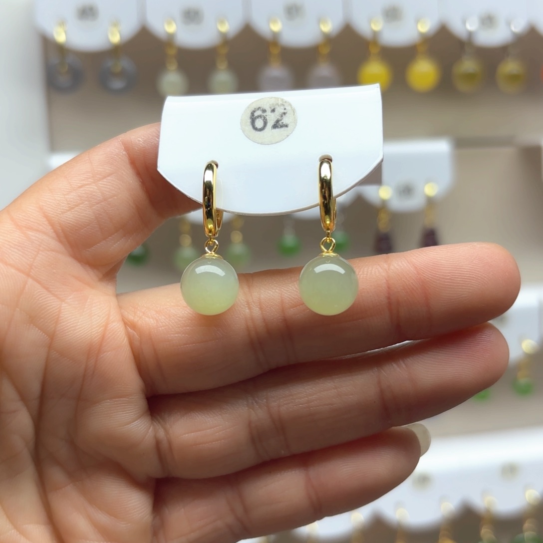 和田玉耳饰银S925镶嵌