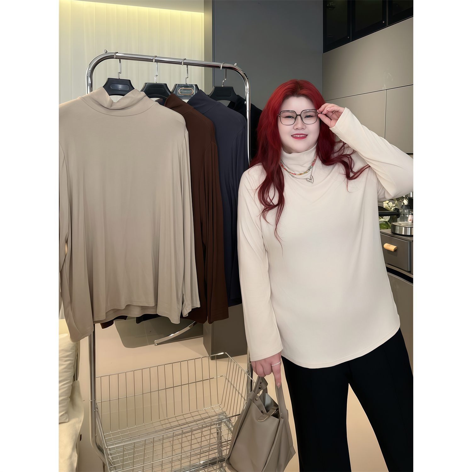 花契“海盐慕斯”大码女装秋季百搭200斤胖mm时尚舒适T恤12052-X